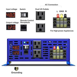 XYZ INVT 3000W Pure Sine Wave Inverter Power Inverter 48V DC to AC 120V 110V with 15ft Remote, Surge 6000w, 48 Volt Power Inverter for Off Grid Solar Power System. (3000W48V Remote)