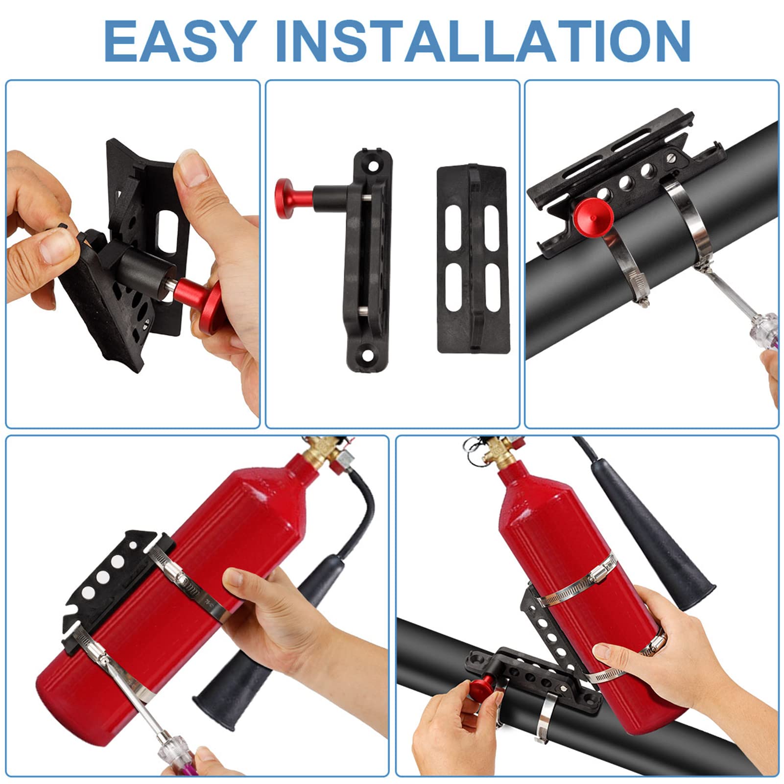 Quick Release Fire Extinguisher Holder Mount Bracket High Density Nylon Roll Bar Mount Bottle Holder Adjustable with 4 Clamps for Wrangler TJ JK JL JKU UTV Polaris RZR Ranger