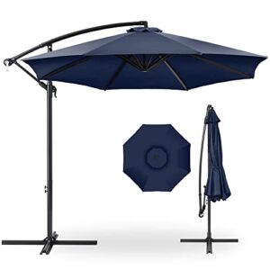 best choice products 10ft offset hanging market patio umbrella w/easy tilt adjustment, polyester shade, 8 ribs for backyard, poolside, lawn and garden - navy blue