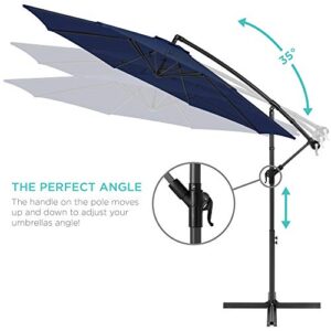 Best Choice Products 10ft Offset Hanging Market Patio Umbrella w/Easy Tilt Adjustment, Polyester Shade, 8 Ribs for Backyard, Poolside, Lawn and Garden - Navy Blue