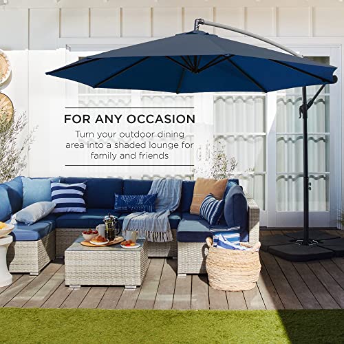 Best Choice Products 10ft Offset Hanging Market Patio Umbrella w/Easy Tilt Adjustment, Polyester Shade, 8 Ribs for Backyard, Poolside, Lawn and Garden - Navy Blue