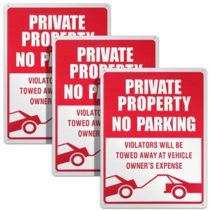 3 pieces no parking sign, 14 x 10 inches reflective private property sign violators will be towed sign, rust free aluminum, uv protected, weather resistant, waterproof, durable ink, easy to mount