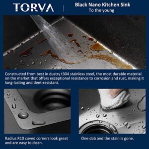 TORVA 25 x 18 Inch Gloss Black Ceramic Coating with NanoTek Undermount Kitchen Sink, PVD Coated Gunmetal Sink,16 Gauge Stainless Steel Wet Bar or Prep Sinks Single Bowl, Dark Gray