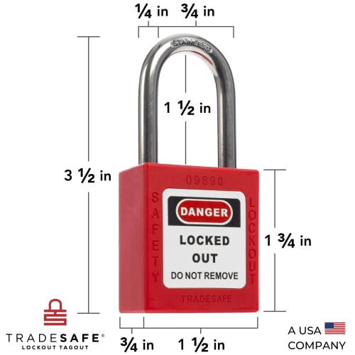 TRADESAFE Lockout Tagout Locks Set - 10 Red Loto Locks, Lockout Locks Keyed Different, 2 Keys Per Lock, OSHA Compliant Lock Out Tag Out Padlocks, Safety Padlocks for Electrical Lockout Tag Out Kits