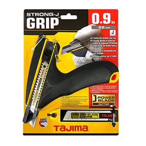 TAJIMA Utility Knife - 1" 7-Point Strong-J Grip Two-Handed Cutter with Auto Lock & 10 J-Power Blades - DC-690