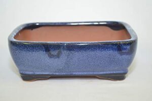 bonsai ceramic pot 8" blue with 2 tone color, glazed with draining holes.