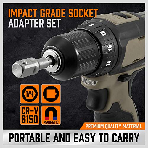 6-Piece Impact Square Drive Socket Adapter Set, 1/4" 3/8" 1/2" Impact Driver Socket Adapter, 1/4 Shank Impact Adapter Set