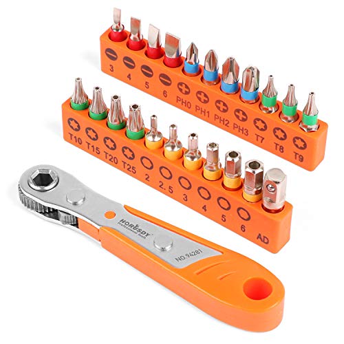 SEDY 21-Piece Mini Ratchet Driver Set, Orange, S2 Alloy Steel