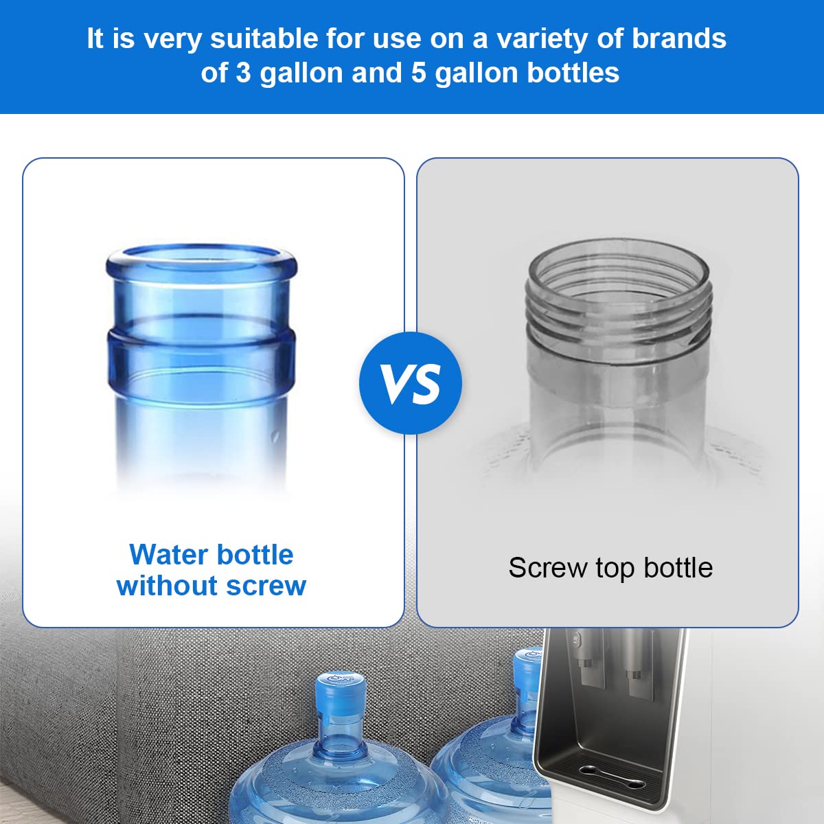 Magicfour 5 Pack Gallon Water Bottle Caps, Water Bottle Caps 55mm Non-Spill Replacement 3 & 5 Gallon Water Jug Caps Water Cooler Bottle Caps for 3 & 5 Gallon Water Jug, Dispenser