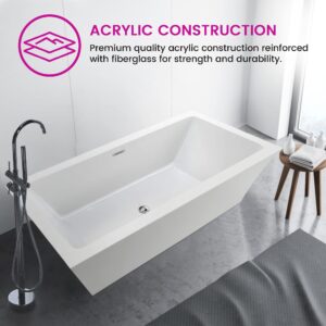 Vanity Art 59" X 30" Freestanding Bathtub | Home Improvement Bathtubs with Contemporary Design for Soaking and Bathing, Overflow and Pop-up Drain with UPC Certified, Acrylic, VA6817-S