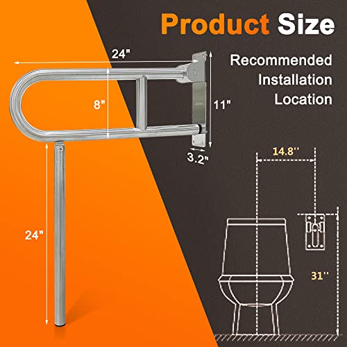 Flip Up Grab Bars for Bathroom Toilet Rails Handicap Grab Bars Shower Safety Hand Rails for Elderly Bathtub Grab Bar Tub Handicapped Toilet Support Shower Handles Bath Rail Folding Grip Bar