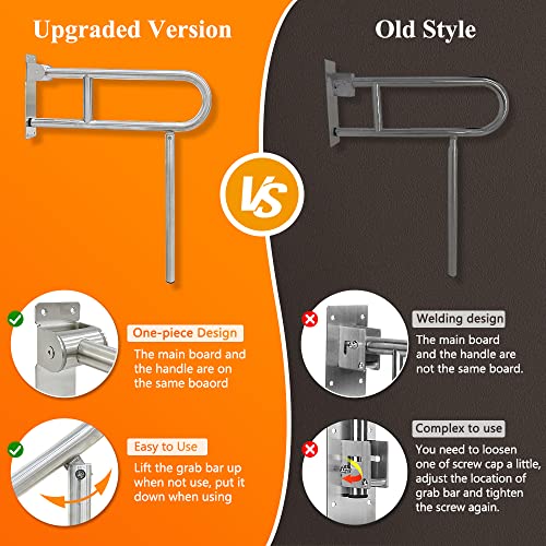 Flip Up Grab Bars for Bathroom Toilet Rails Handicap Grab Bars Shower Safety Hand Rails for Elderly Bathtub Grab Bar Tub Handicapped Toilet Support Shower Handles Bath Rail Folding Grip Bar