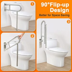 Flip Up Grab Bars for Bathroom Toilet Rails Handicap Grab Bars Shower Safety Hand Rails for Elderly Bathtub Grab Bar Tub Handicapped Toilet Support Shower Handles Bath Rail Folding Grip Bar