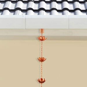 OAK LEAF Rain Chain Set, 8.5ft Copper Plated Rain Chain for Gutters with Adapter, Lotus Rain Chain Cups to Replace Gutter Downspout, Divert Water and Home Display, 12 Cups, Adjustable, Rose Gold