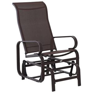 outsunny outdoor glider chair, gliders for outside patio with smooth rocking mechanism and lightweight construction for backyard, brown