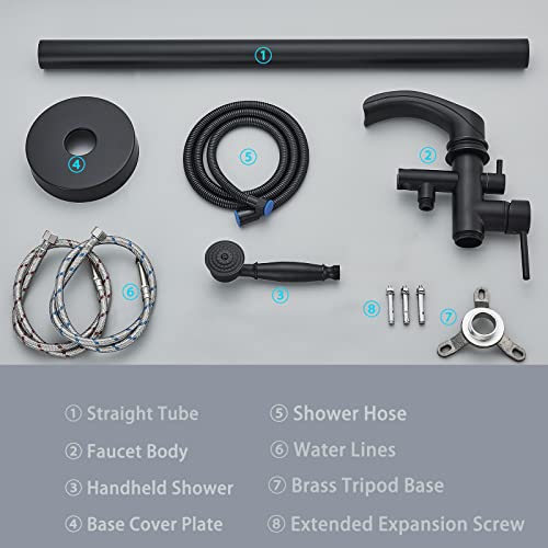 Senlesen Matte Black Bathroom Single Handle Freestanding Bathtub Faucet Floor Mounted Waterfall Tub Filler with Hand Shower Set