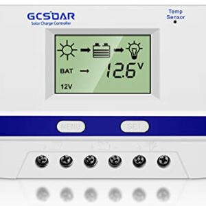 GCSOAR 60 amp Solar Charge Controller, 60A 12v 24v 48v Auto PWM Solar Panel Regulator, with USB Port Temp Sensor Function Fit for Lithium, Sealed, Gel, and Flooded Batteries