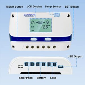 GCSOAR 60 amp Solar Charge Controller, 60A 12v 24v 48v Auto PWM Solar Panel Regulator, with USB Port Temp Sensor Function Fit for Lithium, Sealed, Gel, and Flooded Batteries