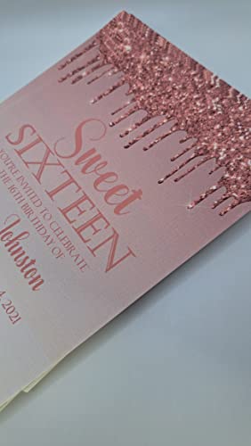 Pink Sweet 16 Invitations, Rose Gold Sweet 16 Invitations With Envelopes (Rose Gold)