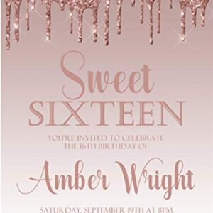 Pink Sweet 16 Invitations, Rose Gold Sweet 16 Invitations With Envelopes (Rose Gold)