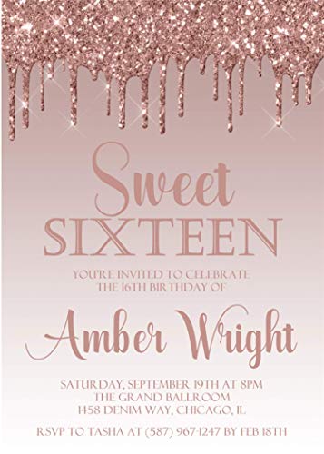 Pink Sweet 16 Invitations, Rose Gold Sweet 16 Invitations With Envelopes (Rose Gold)