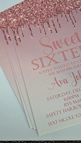 Pink Sweet 16 Invitations, Rose Gold Sweet 16 Invitations With Envelopes (Rose Gold)