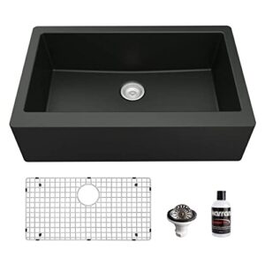 karran qa-740 farmhouse/apron-front quartz composite 34 in. single bowl kitchen sink kit in black