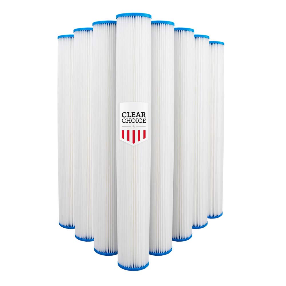 Clear Choice Sediment Filter Cartridge 20 Micron 20in X 4.50in 14k Gal. Replacement for Pentek 255495-43 ECP20-20BB S1-20BB, Pelican PBB-P20-20, Flow-Max FM-BB-20-20, 8-Pk