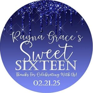 royal blue sweet 16 birthday party stickers or favor tags