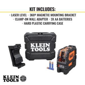 Klein Tools 93LCLG Laser Level, Self Leveling, Hi-Viz Green Cross Line Level with Red Plumb Spot and Magnetic Mounting Clamp