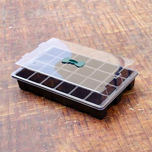 DOITOOL 1PCS Seedling Starter Trays with Dome 24 Cells for Gardening Bonsai Seedling Plant Grow Starting Germination Kit (Black)