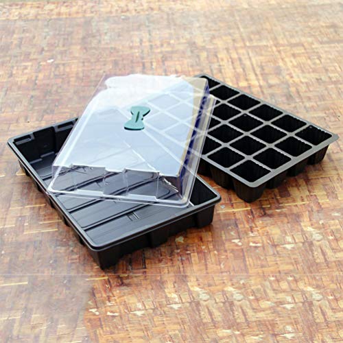 DOITOOL 1PCS Seedling Starter Trays with Dome 24 Cells for Gardening Bonsai Seedling Plant Grow Starting Germination Kit (Black)