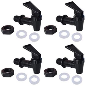 Replacement Cooler Faucet - 4 Black Water Dispenser Tap Set. BPA Free Plastic spigot.