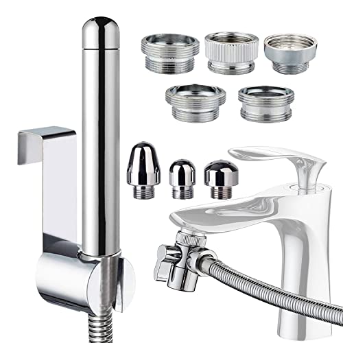 Handheld Shower with Faucet Douche Attachments, Shower 3 Heads in Aluminium - with Faucet Splitter, 59 inch Hose and Hook up Toilet or Wall Mount