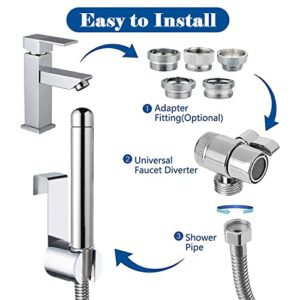 Handheld Shower with Faucet Douche Attachments, Shower 3 Heads in Aluminium - with Faucet Splitter, 59 inch Hose and Hook up Toilet or Wall Mount