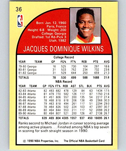 1990-91 NBA Hoops #36 Dominique Wilkins Atlanta Hawks Official Basketball Trading Card