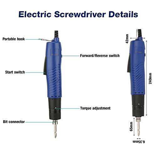 WALFRONT Electric Screwdriver Adjustable Torque 1/4" Handheld Straight Shank Practical Repair Kit 900RPM Fit Screw 2-6mm(US Plug 110V)