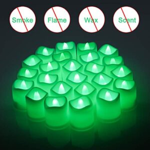 Litake Green LED Candles 24 Packs, Halloween Green LED Tea Lights,Flameless Candles with Flickering Green Light, Battery Operated Green Lights for Saint Patrick's Day Christams Festival Decor