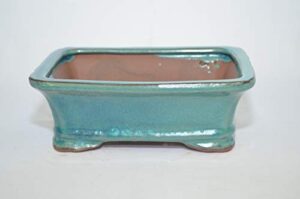 bonsai ceramic pot 7", green color, rectangle shape, glazed with draining holes.