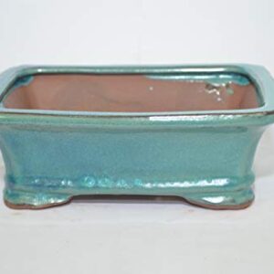 Bonsai Ceramic Pot 7", Green Color, Rectangle Shape, Glazed with draining Holes.