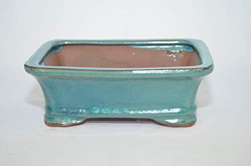 Bonsai Ceramic Pot 7", Green Color, Rectangle Shape, Glazed with draining Holes.