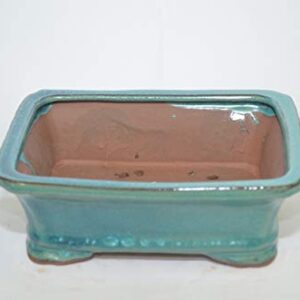 Bonsai Ceramic Pot 7", Green Color, Rectangle Shape, Glazed with draining Holes.