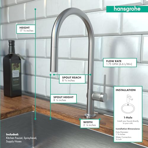 hansgrohe Talis N Stainless Steel High Arc Kitchen Faucet, Kitchen Faucets with Pull Down Sprayer, Faucet for Kitchen Sink, Magnetic Docking Spray Head, Stainless Steel Optic 72800801