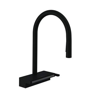 hansgrohe aquno select black high arc kitchen faucet, kitchen faucets with pull down sprayer, faucet for kitchen sink, magnetic docking spray head, matte black 73837671