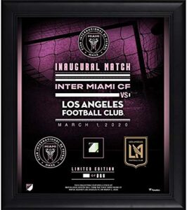inter miami cf inaugural game vs la galaxy framed 15" x 17" collage with a piece of match-used soccer ball - limited edition of 250 - soccer plaques and collages