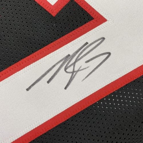 Framed Autographed/Signed Michael Mike Vick 33x42 Atlanta Retro Black Football Jersey JSA COA