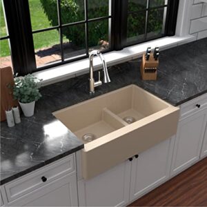 Karran QA-760 34" Undermount Large/Small Bowl Quartz Farmhouse Kitchen Sink Kit in Black