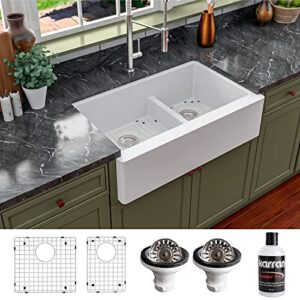Karran QA-760 34" Undermount Large/Small Bowl Quartz Farmhouse Kitchen Sink Kit in Black