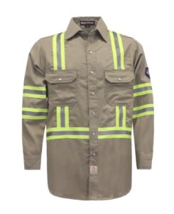 bocomal fr shirts hi vis/high visibility flame resistant/fire retardant shirt 7.5oz khaki fr shirts for men