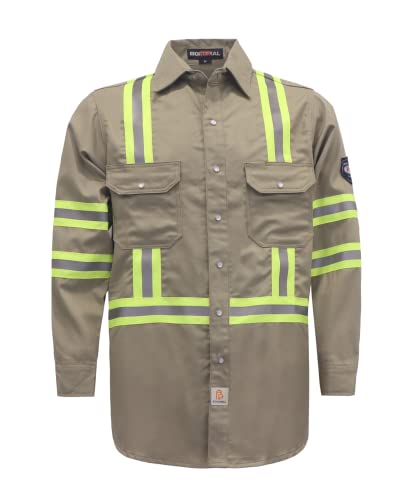 BOCOMAL FR Shirts Hi Vis/High Visibility Flame Resistant/Fire Retardant Shirt 7.5oz Khaki FR Shirts for Men